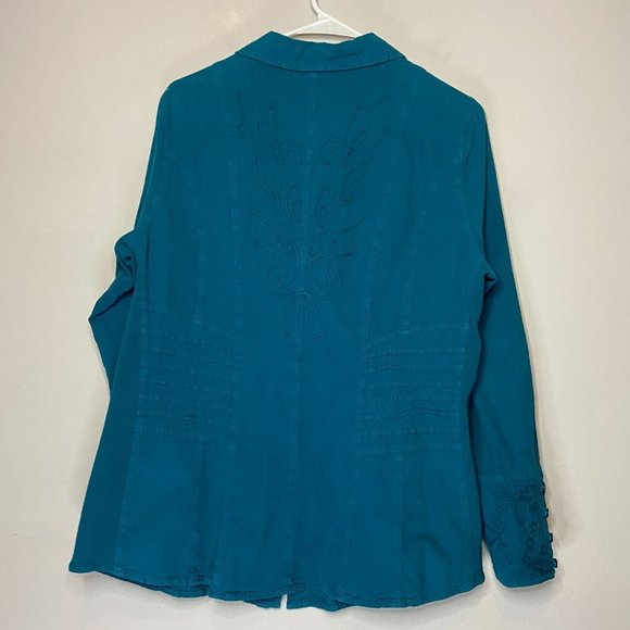 Soft Surroundings Women L Blouse Floral Embroidered Button Front Long Sleeve Top - Picture 3 of 9